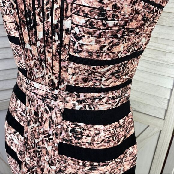 BCBGMaxAzria Brenda Bandage Dress Patterned Black Pink 4 Sleeveless Sheer Top - Picture 7 of 14